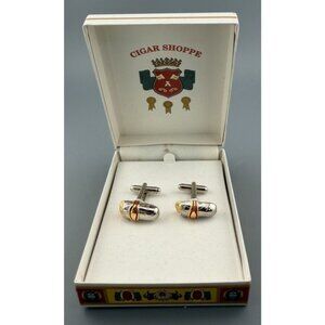 Cigar Shoppe Cufflinks Cigar Design Gold Tone Enamel Boxed Vintage